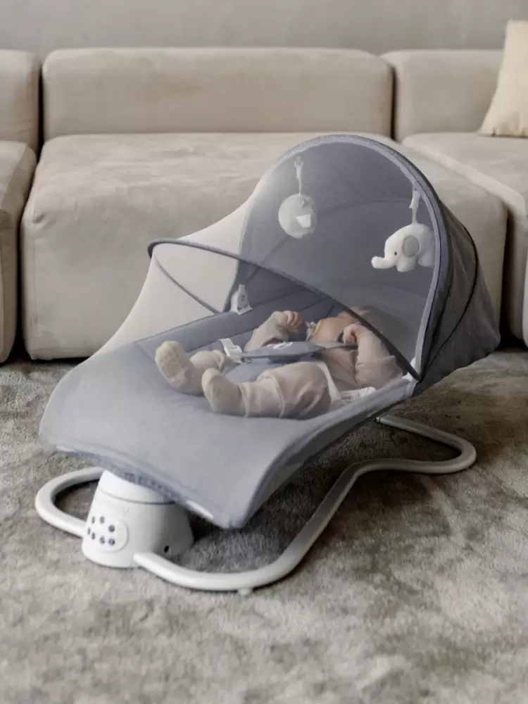 Качели электронные детские AMAROBABY HAPPY SWING, серый