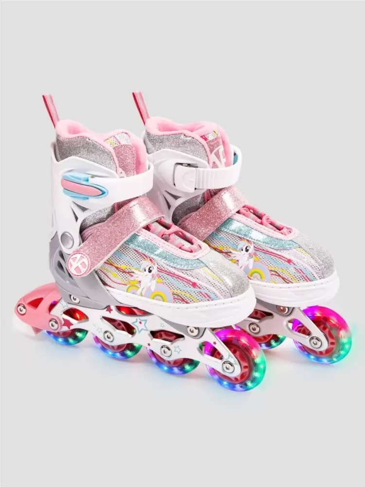 Ролики Amarobaby Unicorn раздвижные со светящимися колесами, розовые, размер 30-33