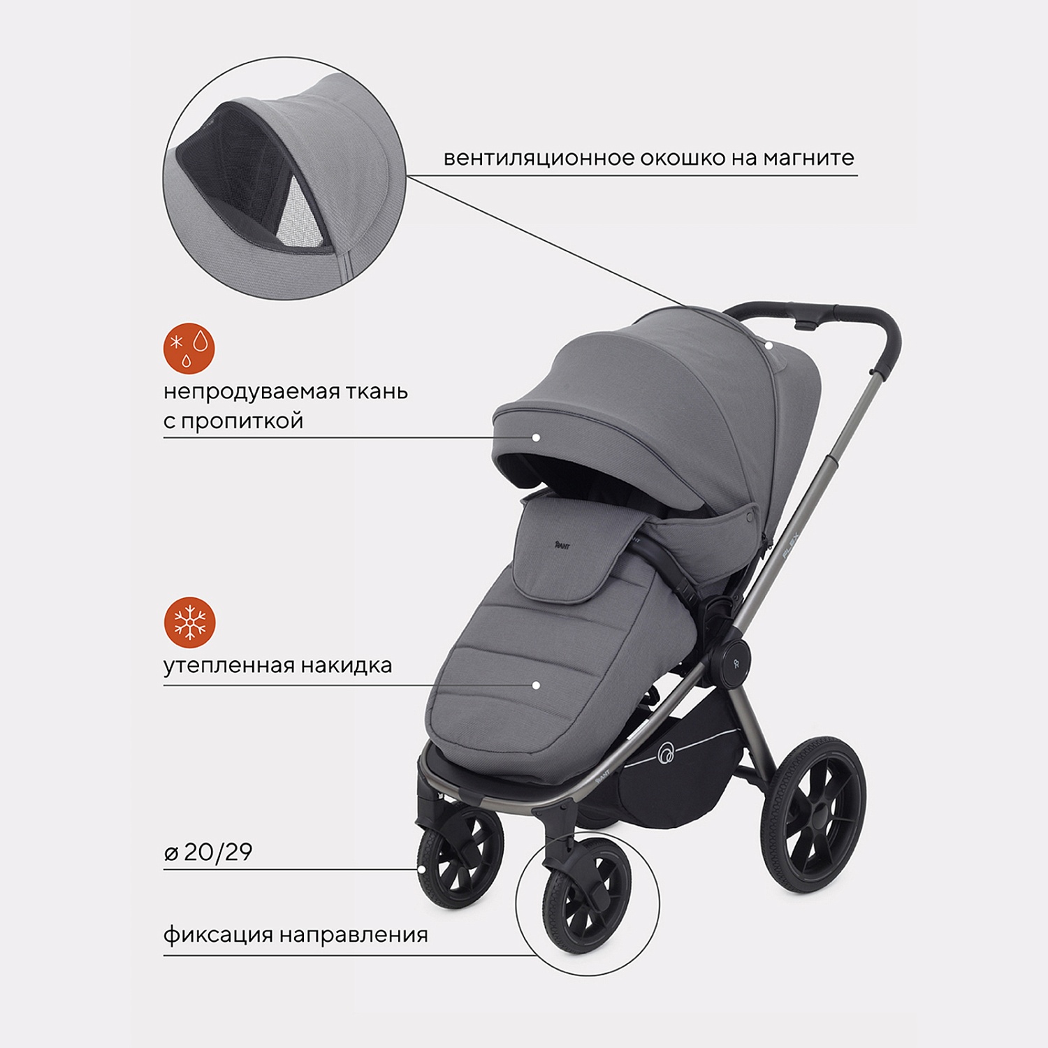 Коляска детская RANT "FLEX PRO" (3в1) RA075 Grey