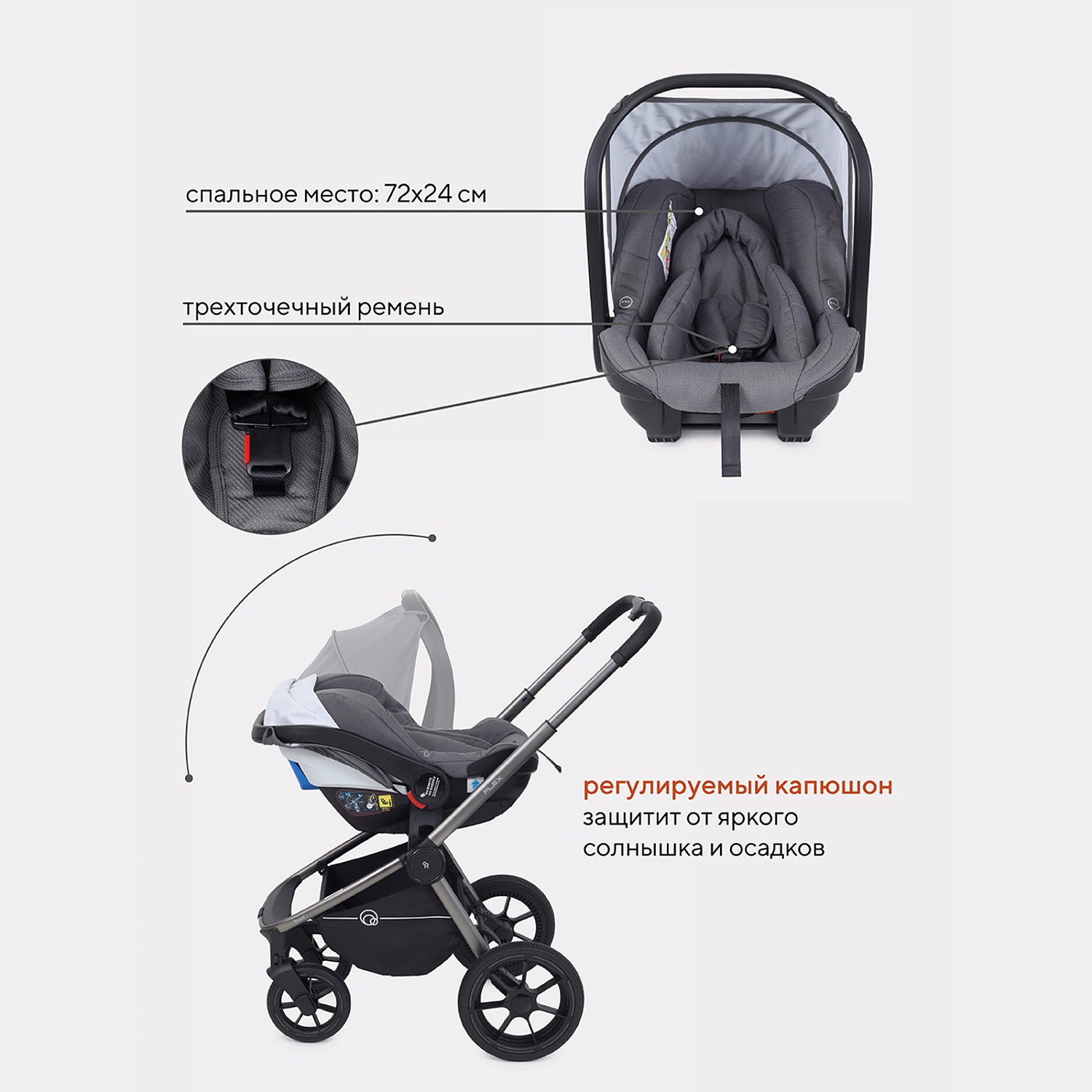Коляска детская RANT "FLEX PRO" (3в1) RA075 Grey