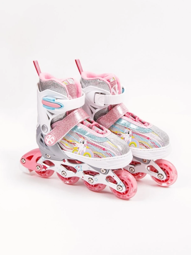 Ролики Amarobaby Unicorn раздвижные со светящимися колесами, розовые, размер 30-33
