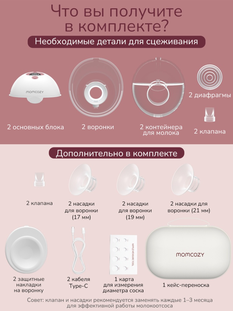 Momcozy Беспроводной портативный электрический молокоотсос M5, цвет уютный красный, 2 шт. 