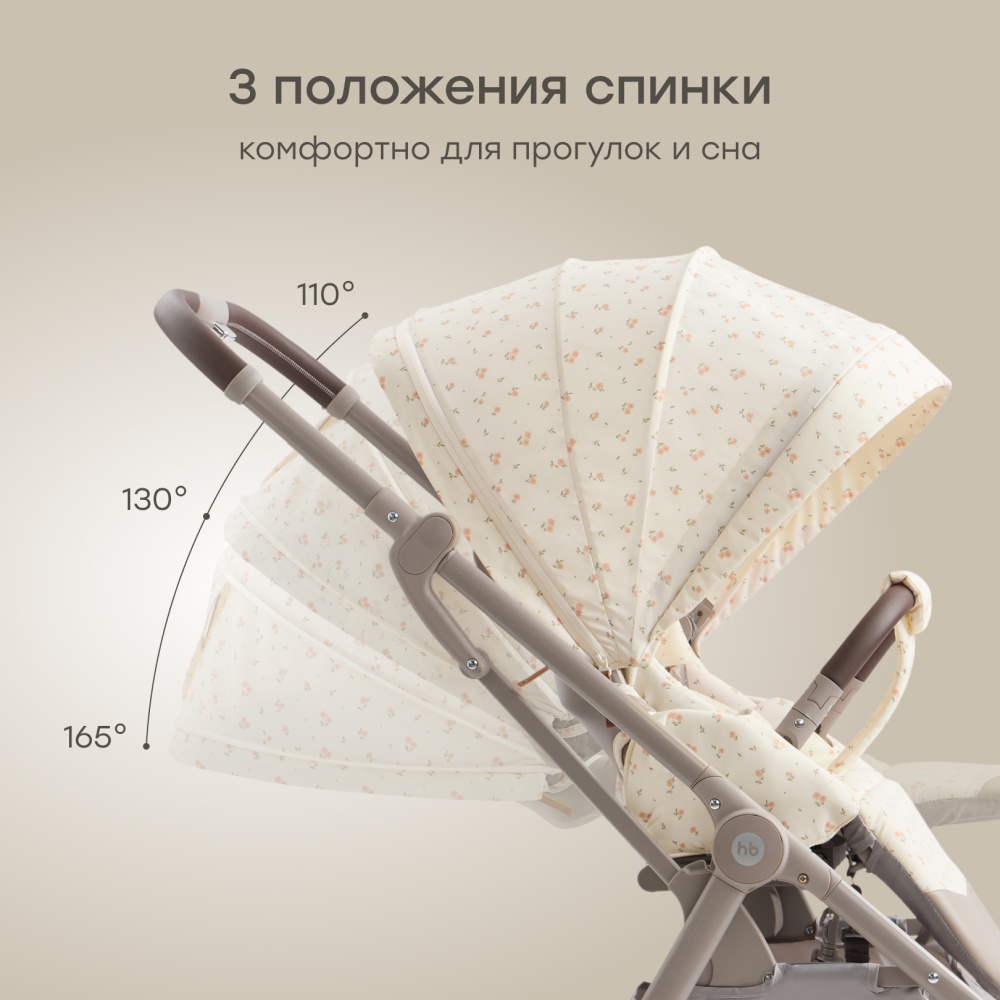 Happy Baby Коляска прогулочная LUNA 360, beige (flowers) nova