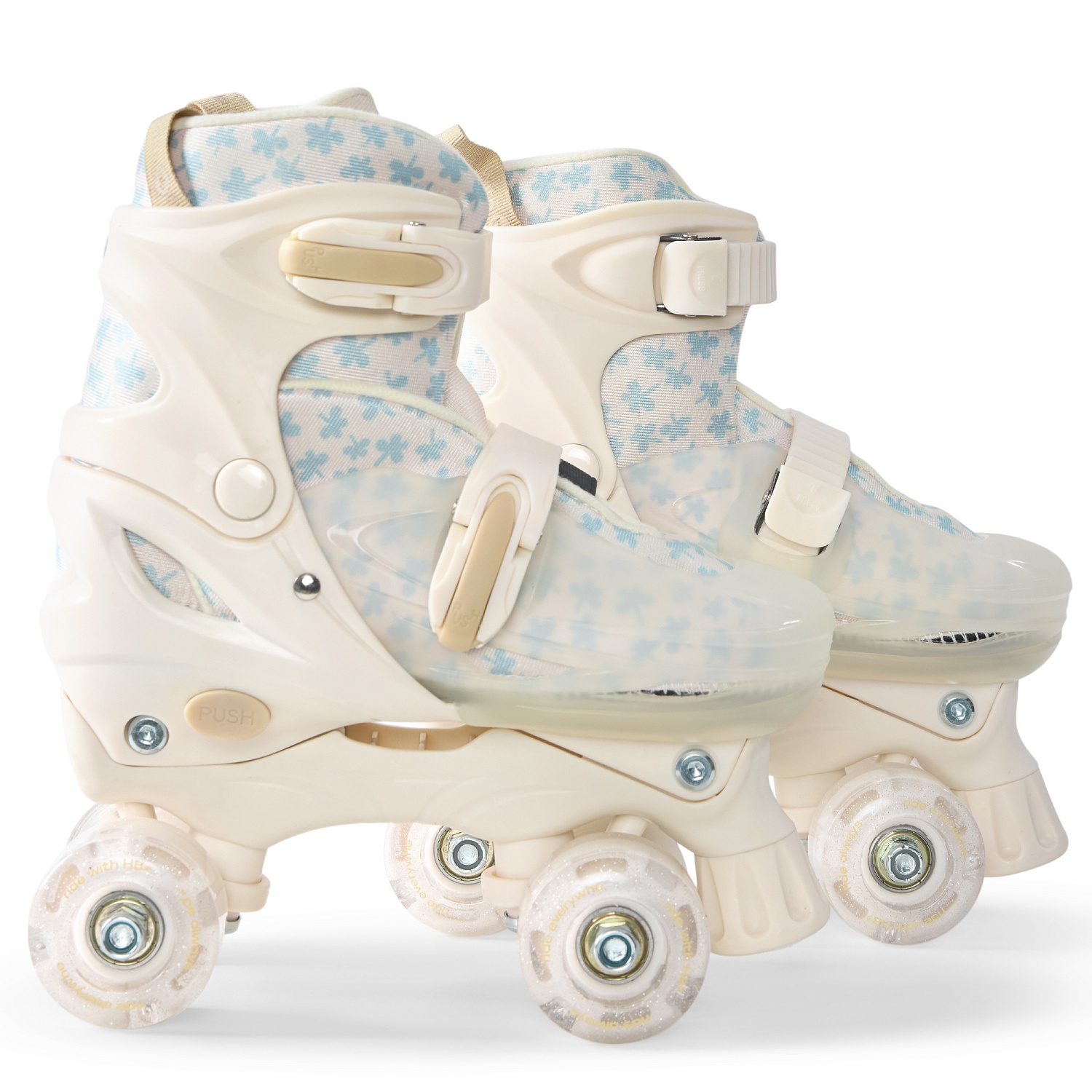 Happy Baby Ролики-коньки 3в1 детские SKROLLS, blue flowers, size M