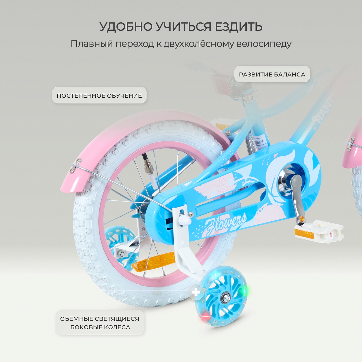 Велосипед 2-х колесный детский RANT "Sonic" Pink blue 14"
