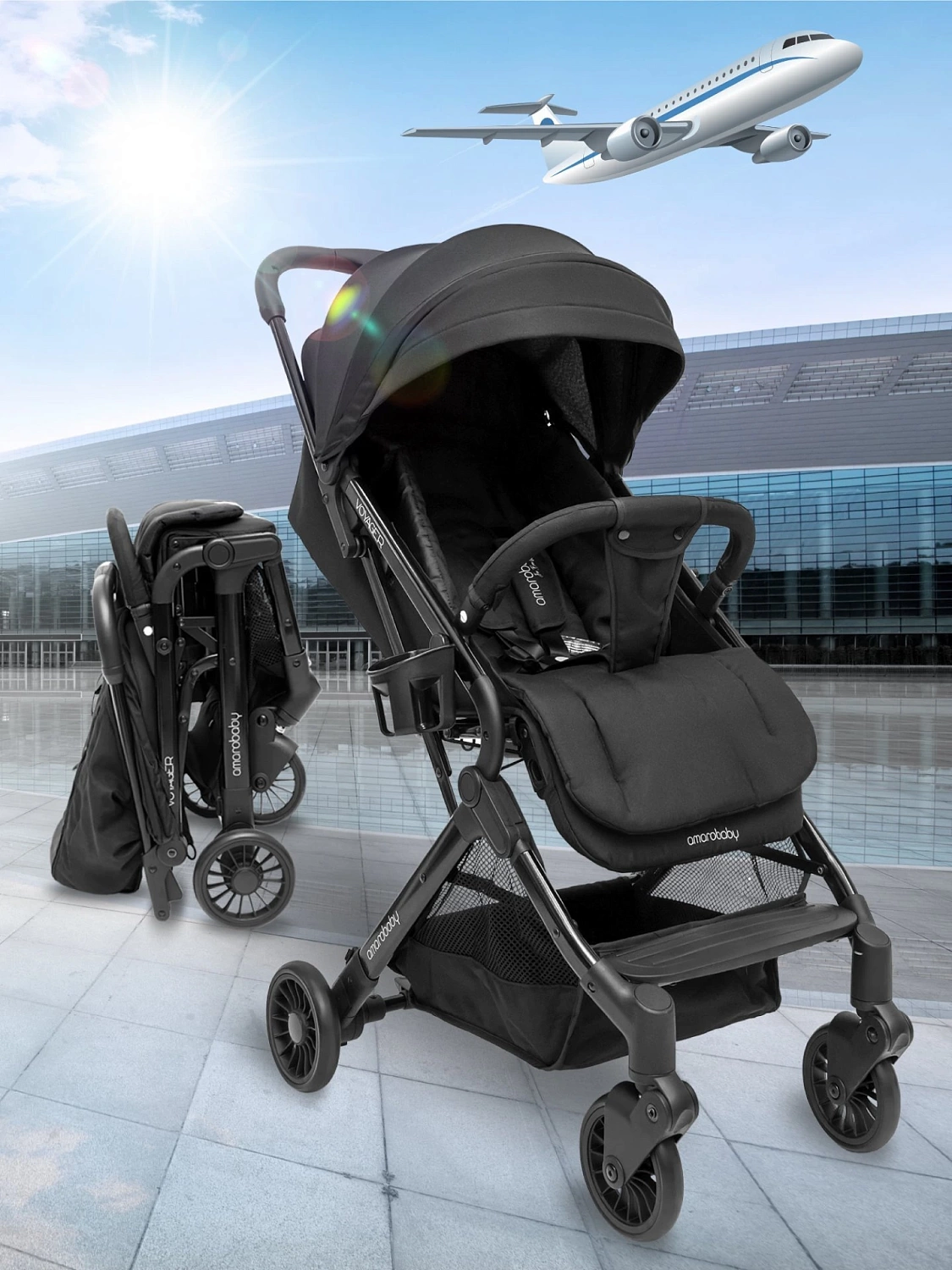 Коляска прогулочная AMAROBABY VOYAGER, чёрный