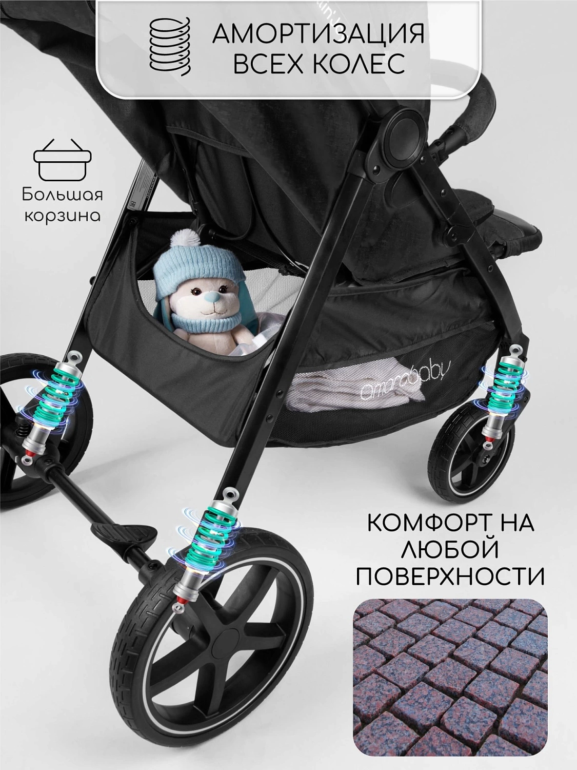Коляска прогулочная Amarobaby, Strollin'Joy, чёрный