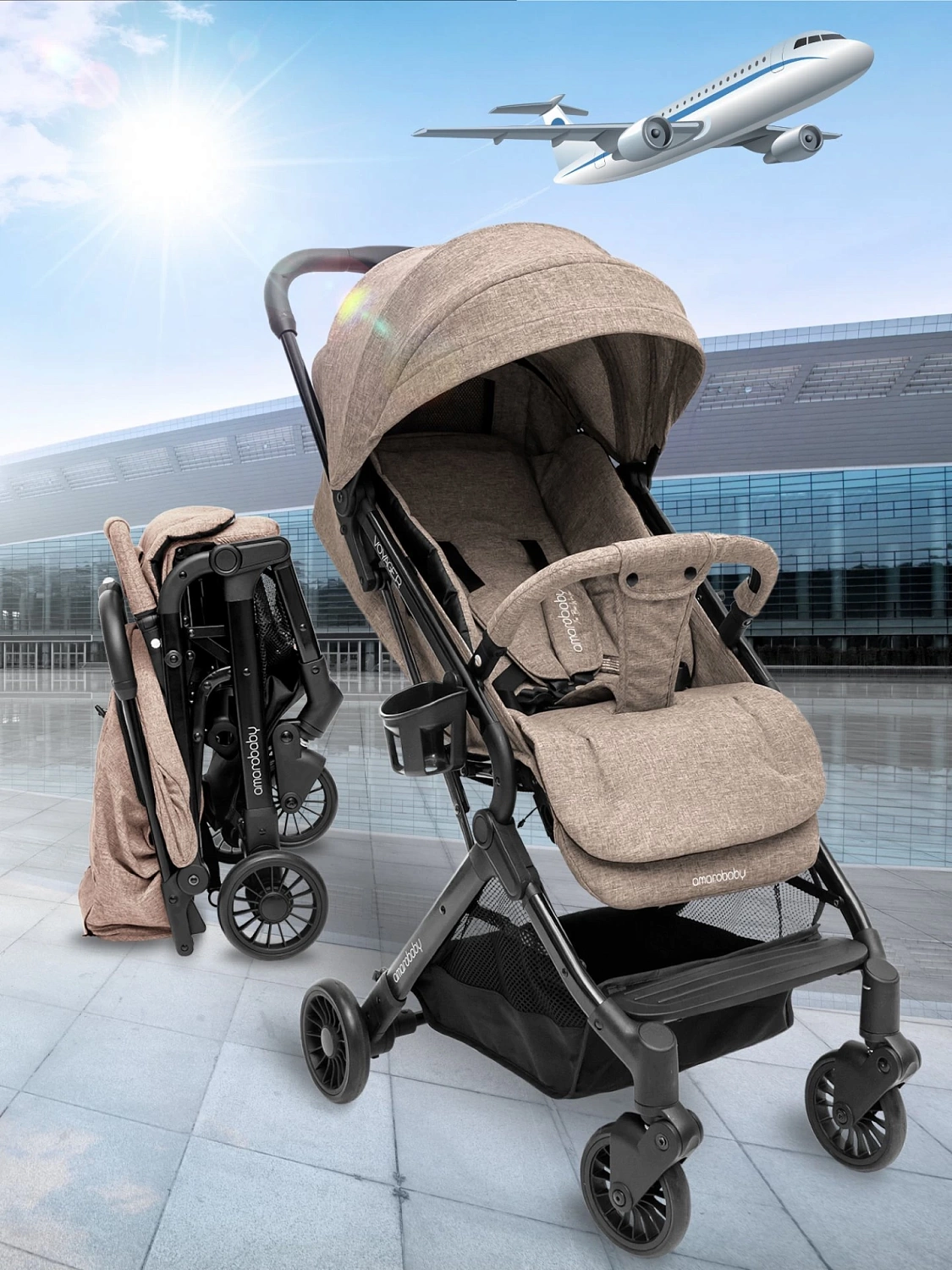 Коляска прогулочная AMAROBABY VOYAGER, коричневый
