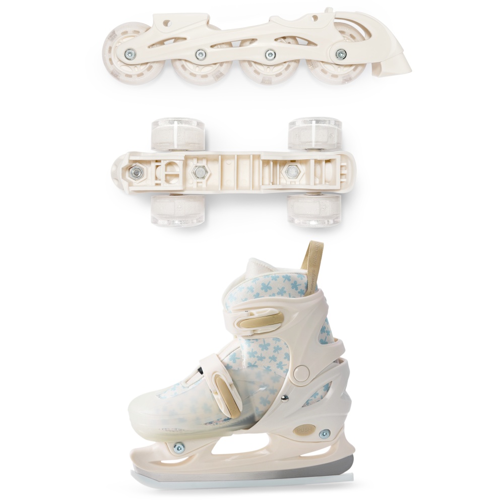 Happy Baby Ролики-коньки 3в1 детские SKROLLS, blue flowers, size M