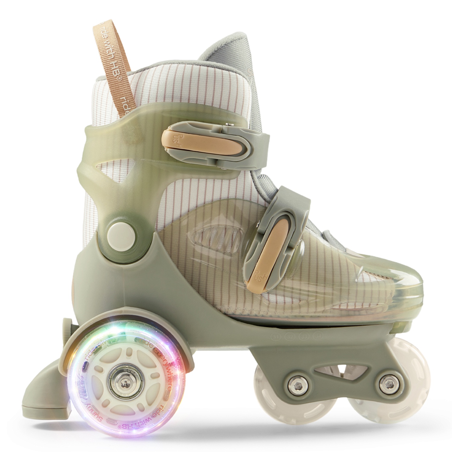 Happy Baby Раздвижные роликовые коньки детские SUNNY WHEELS, olive, M (30-33)